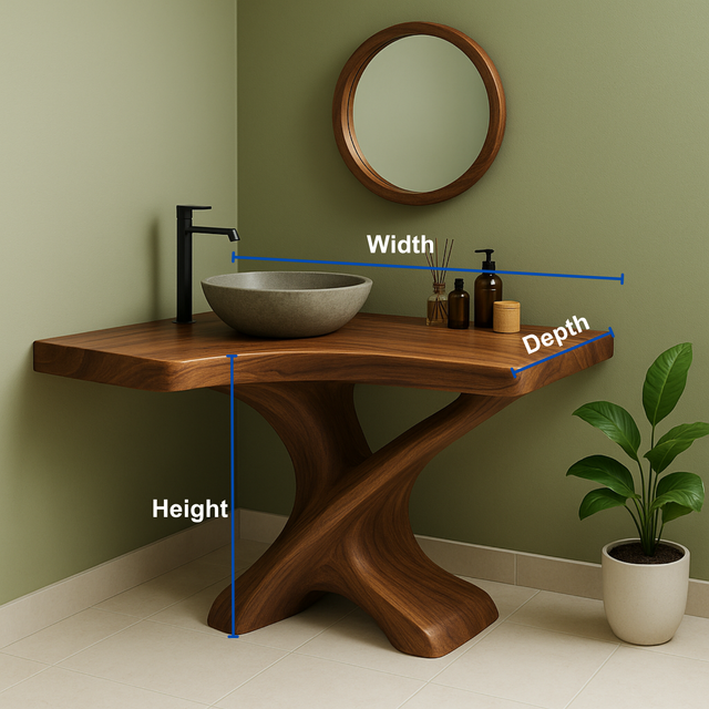 Handcrafted Solid Wood Bathroom Vanity – Organic Sculptural Flow Design