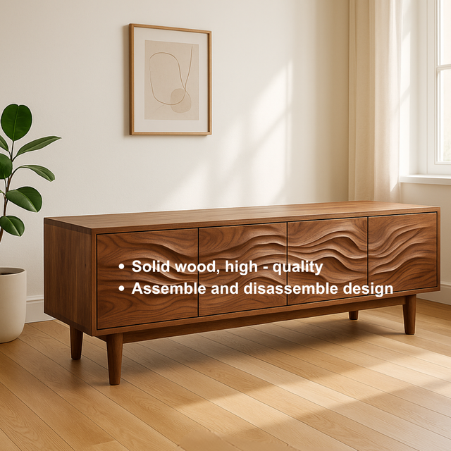 Handcrafted Solid Wood Wavefront TV Stand – Modern Sculptural Media Console