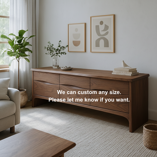 Handcrafted Solid Wood Wave Drawer Sideboard – Modern Organic TV Stand