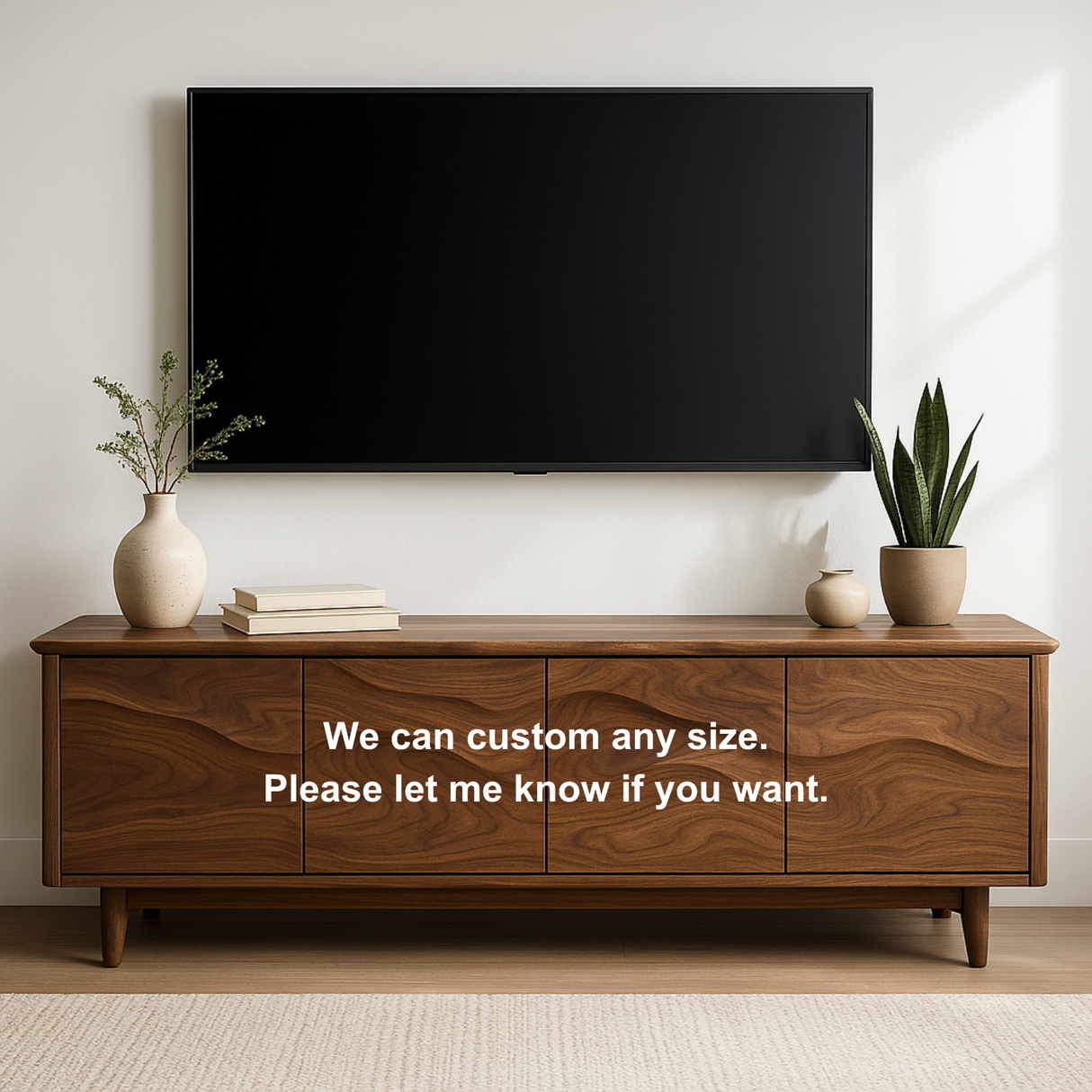 Handcrafted Solid Wood TV Stand – Modern Organic Media Console with Flow Pattern