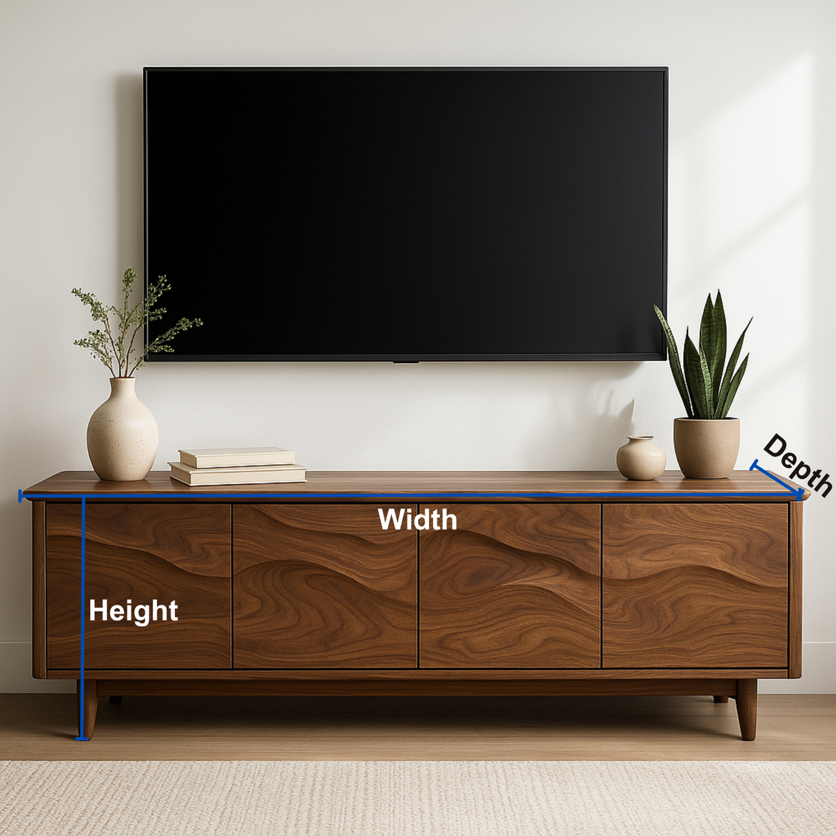 Handcrafted Solid Wood TV Stand – Modern Organic Media Console with Flow Pattern