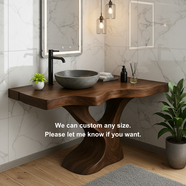 Handcrafted Solid Wood Bathroom Vanity – Modern Organic Sculptural Twist Design