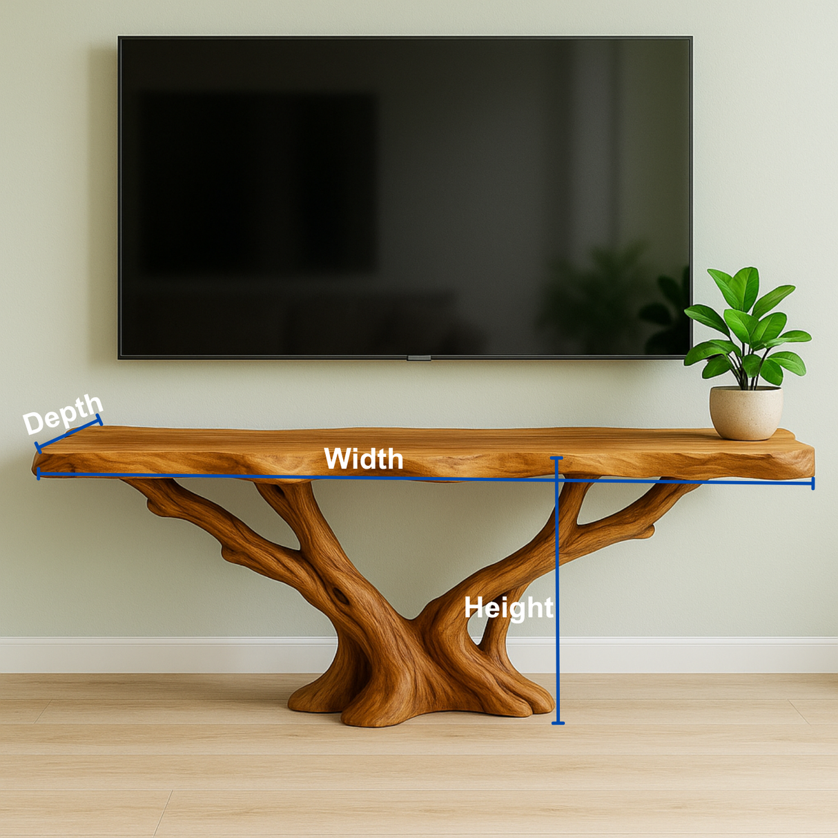 Handcrafted Solid Wood TV Stand/ Console Table – Organic Sculptural Branch Flow Design
