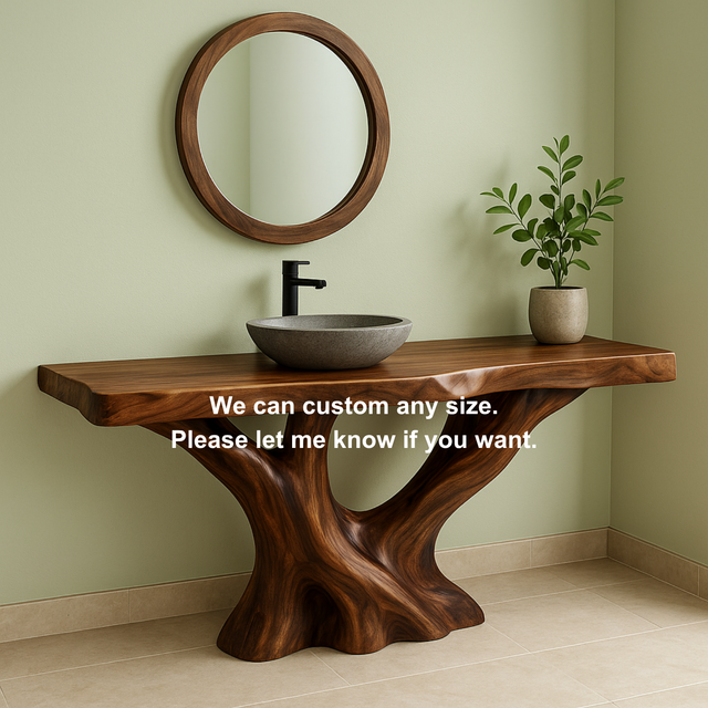 Handcrafted Solid Wood Bathroom Vanity – Organic Sculptural Branch Flow Design