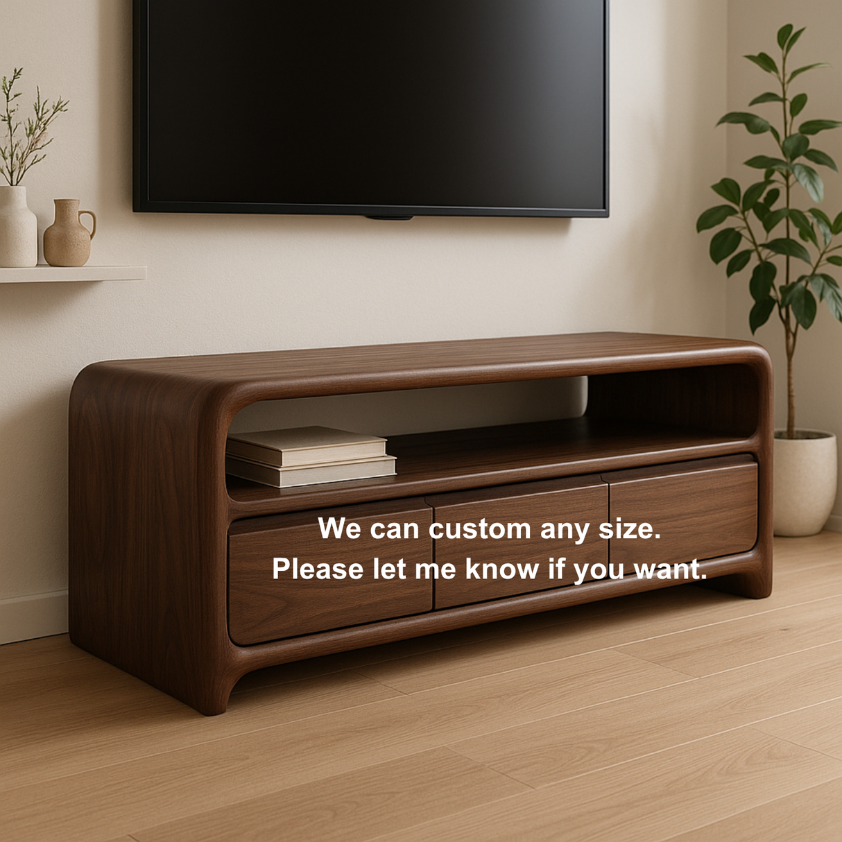 Handcrafted Solid Wood TV Stand – Sculptural Minimalist Soft Edge Design