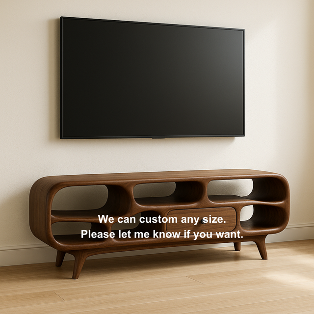 Handcrafted Solid Wood TV Stand – Sculptural Retro Minimal Organic Design