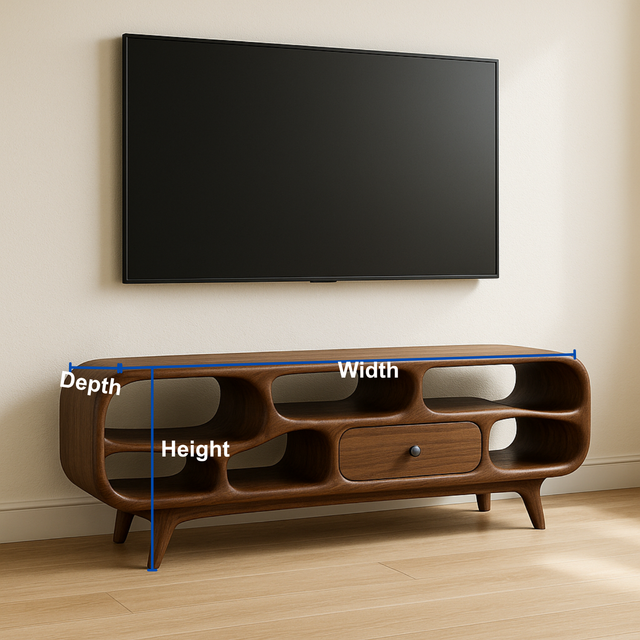 Handcrafted Solid Wood TV Stand – Sculptural Retro Minimal Organic Design