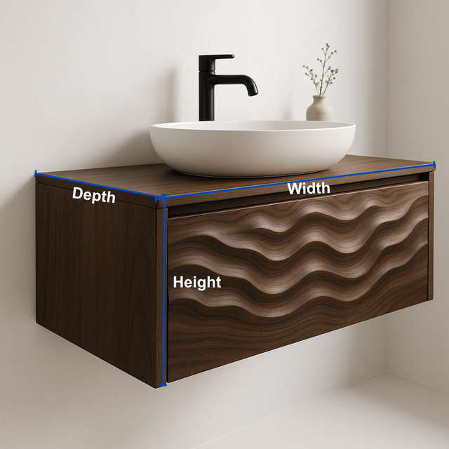 Handcrafted Solid Wood Floating Vanity – Sculptural Soft Wave Front Design