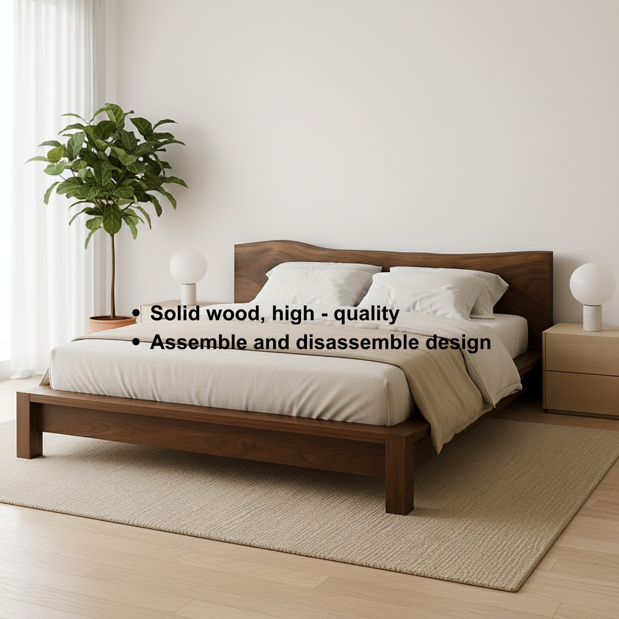 Handcrafted Solid Wood Bed Frame with Organic Live Edge Headboard – Modern Minimalist Design