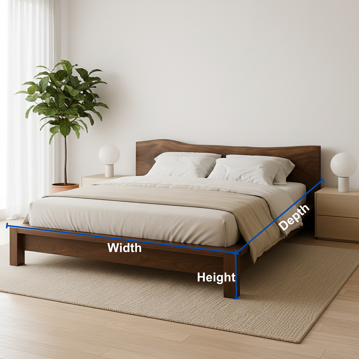 Handcrafted Solid Wood Bed Frame with Organic Live Edge Headboard – Modern Minimalist Design