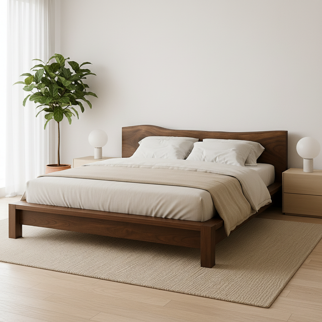 Handcrafted Solid Wood Bed Frame with Organic Live Edge Headboard – Modern Minimalist Design