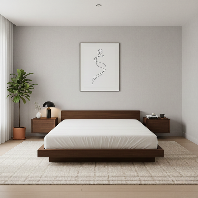 Handcrafted Solid Wood Platform Bed with Minimalist Headboard for Modern Bedrooms