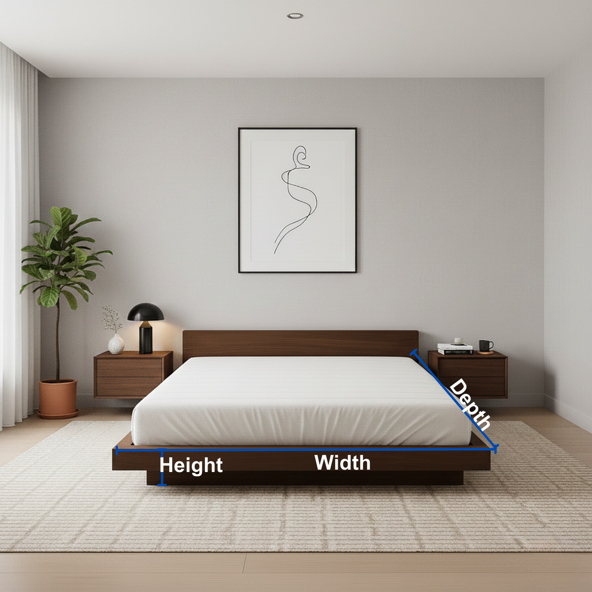 Handcrafted Solid Wood Platform Bed with Minimalist Headboard for Modern Bedrooms
