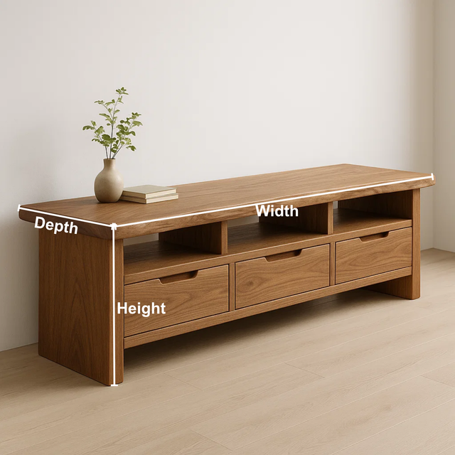 Handcrafted Solid Wood TV Stand with Smooth Live Edge – Modern Rustic Media Console with Drawers & Open Shelves
