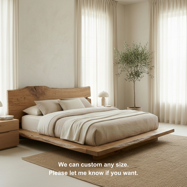 Handcrafted Solid Wood Live-Edge Platform Bed for Modern Natural Bedrooms