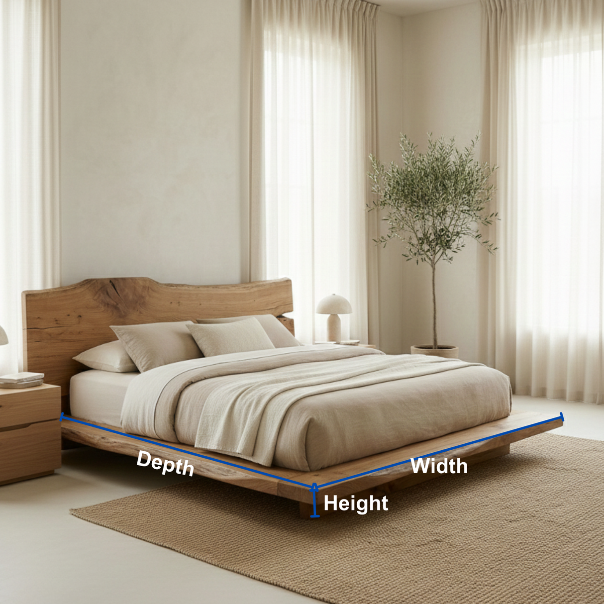 Handcrafted Solid Wood Live-Edge Platform Bed for Modern Natural Bedrooms