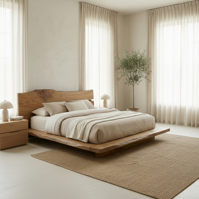 Handcrafted Solid Wood Live-Edge Platform Bed for Modern Natural Bedrooms