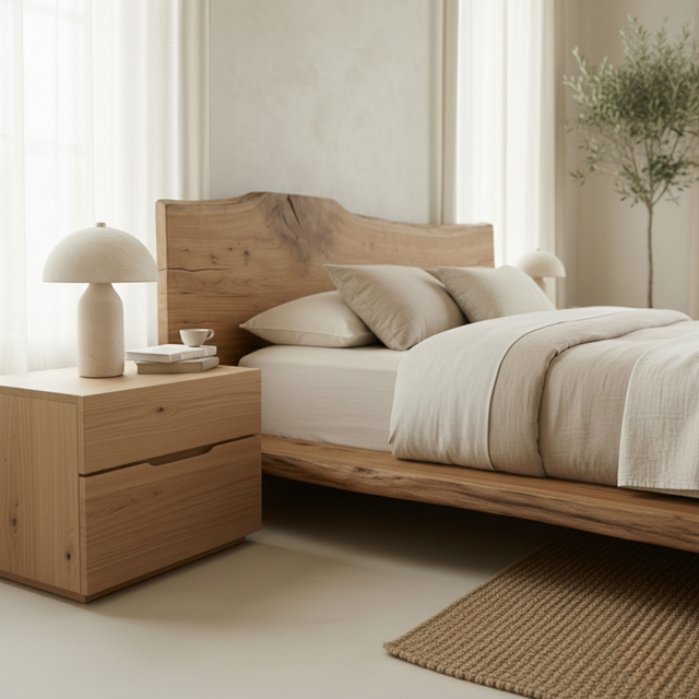 Handcrafted Solid Wood Live-Edge Platform Bed for Modern Natural Bedrooms
