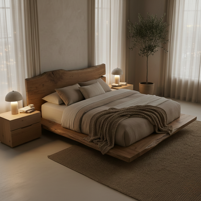 Handcrafted Solid Wood Live-Edge Platform Bed for Modern Natural Bedrooms