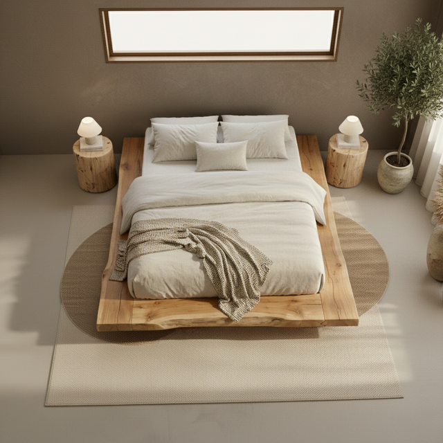 Handcrafted Solid Wood Live-Edge Platform Bed for Modern Natural Bedrooms