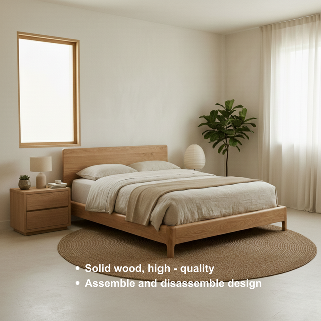 Handcrafted Solid Wood Japandi Bed Frame with Minimalist Low Profile Design