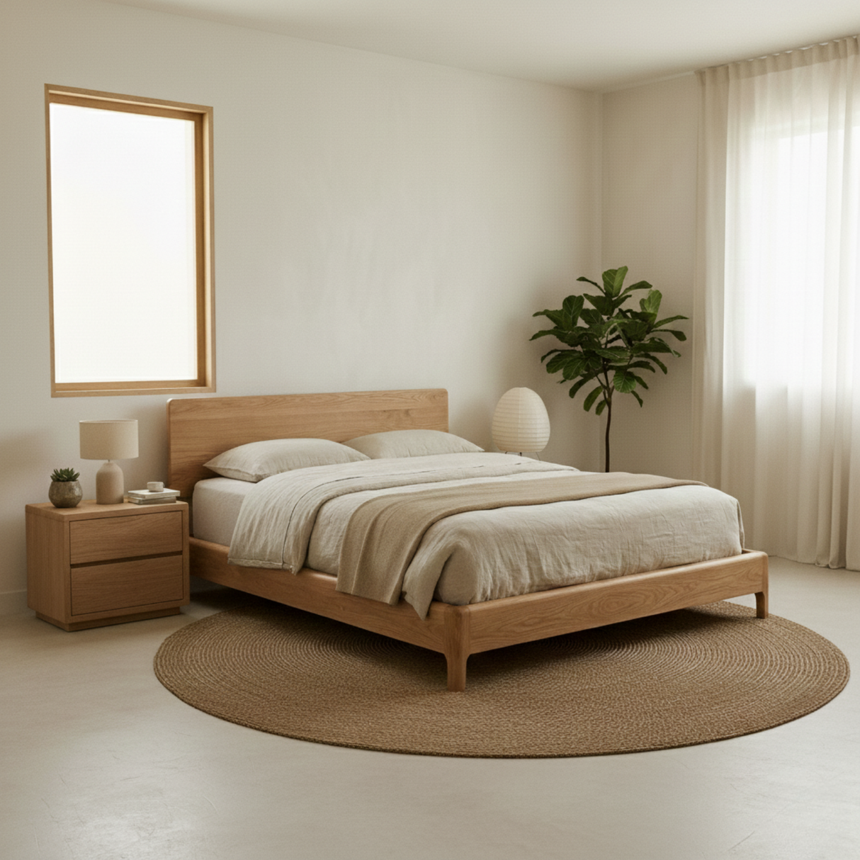 Handcrafted Solid Wood Japandi Bed Frame with Minimalist Low Profile Design