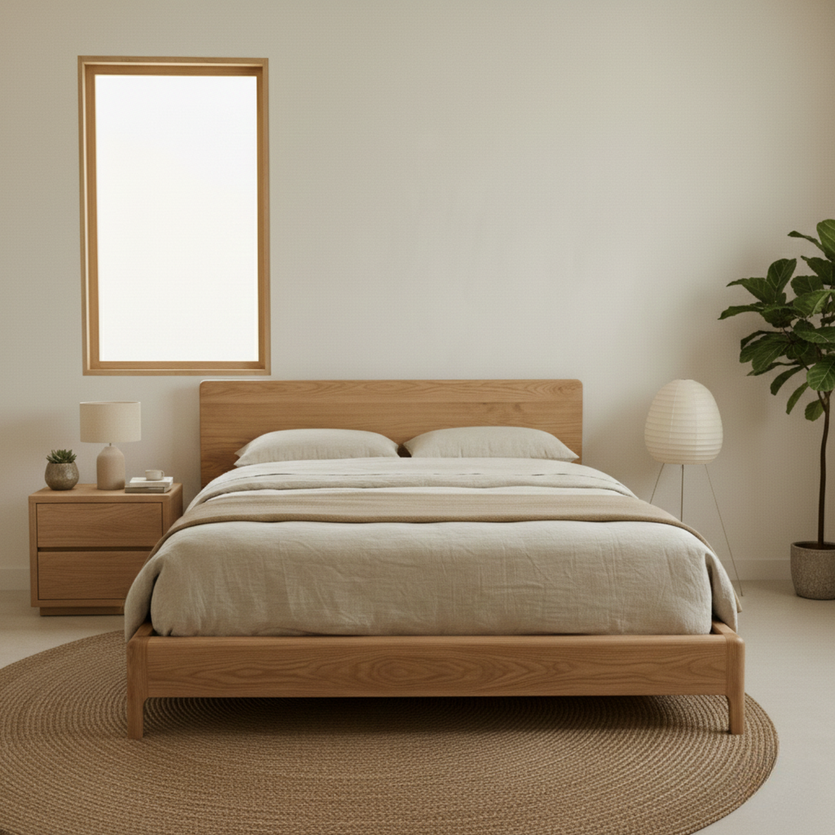 Handcrafted Solid Wood Japandi Bed Frame with Minimalist Low Profile Design