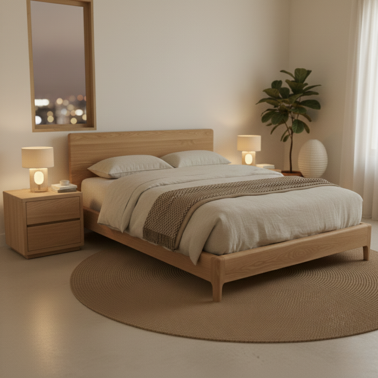 Handcrafted Solid Wood Japandi Bed Frame with Minimalist Low Profile Design