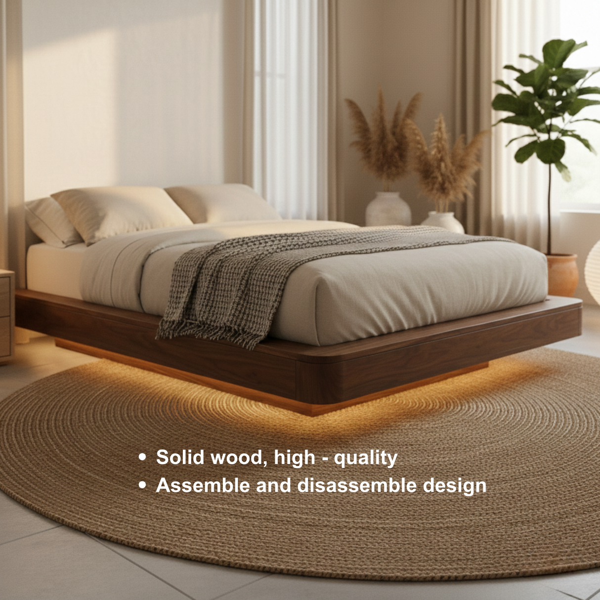 Handcrafted Solid Wood Floating Bed Frame with Modern Platform Design