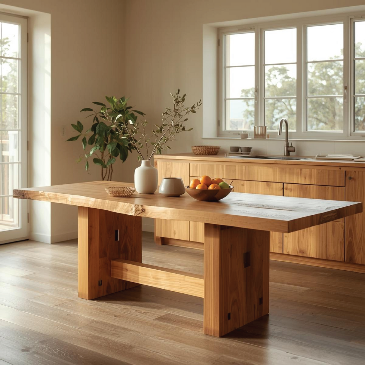 Handcrafted Solid Wood Dining Table – Live Edge Kitchen Table with Natural Grain Finish