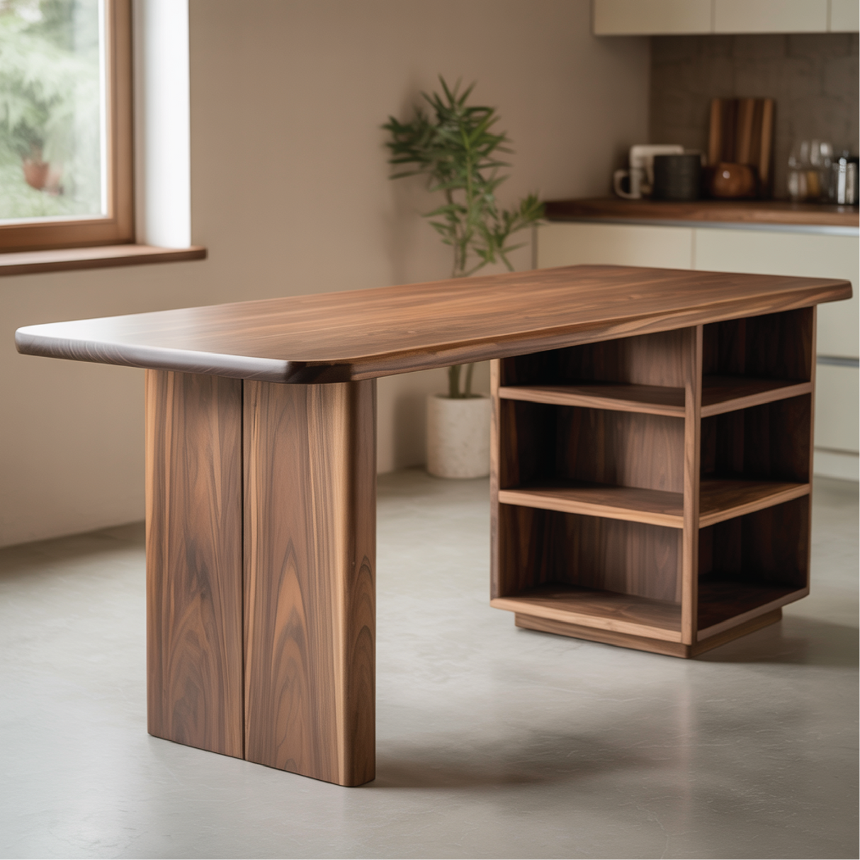Handcrafted Solid Wood Dining Table with Rounded Edges and Open Storage for Modern Kitchens