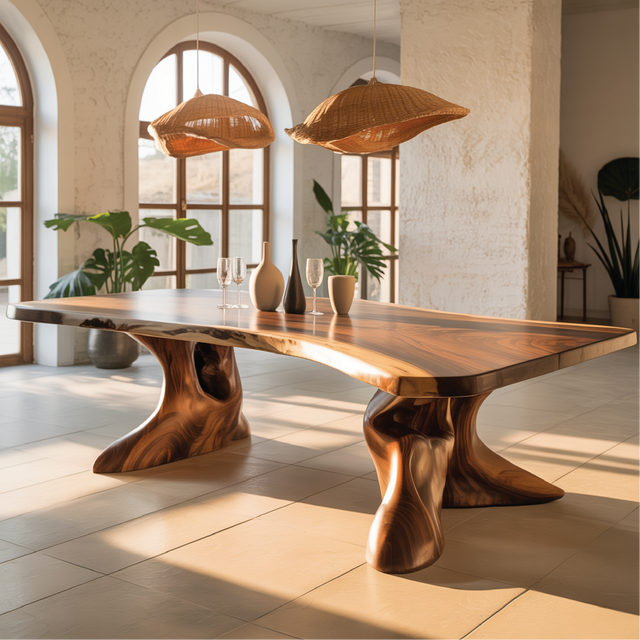 Handcrafted Solid Wood Dining Table with Sculptural Organic Base – Luxury Modern Design