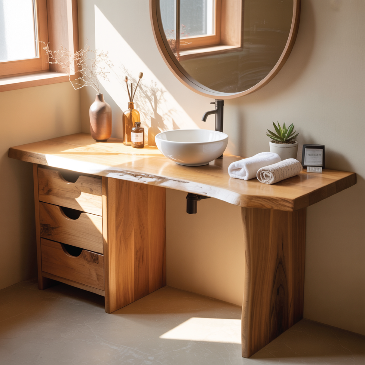 Handcrafted Solid Wood Bathroom Vanity with Live Edge Design for Modern Natural Interiors
