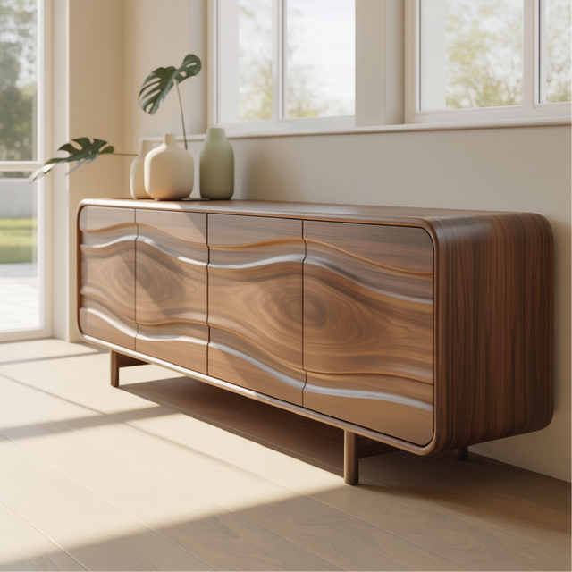 Handcrafted Solid Wood Console Table with Unique Wavy Design for Modern Living Spaces