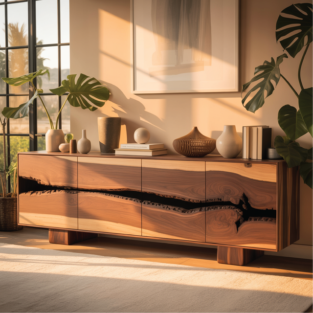 Handcrafted Solid Wood Console Table with Natural Live-Edge Pattern for Modern Living Spaces