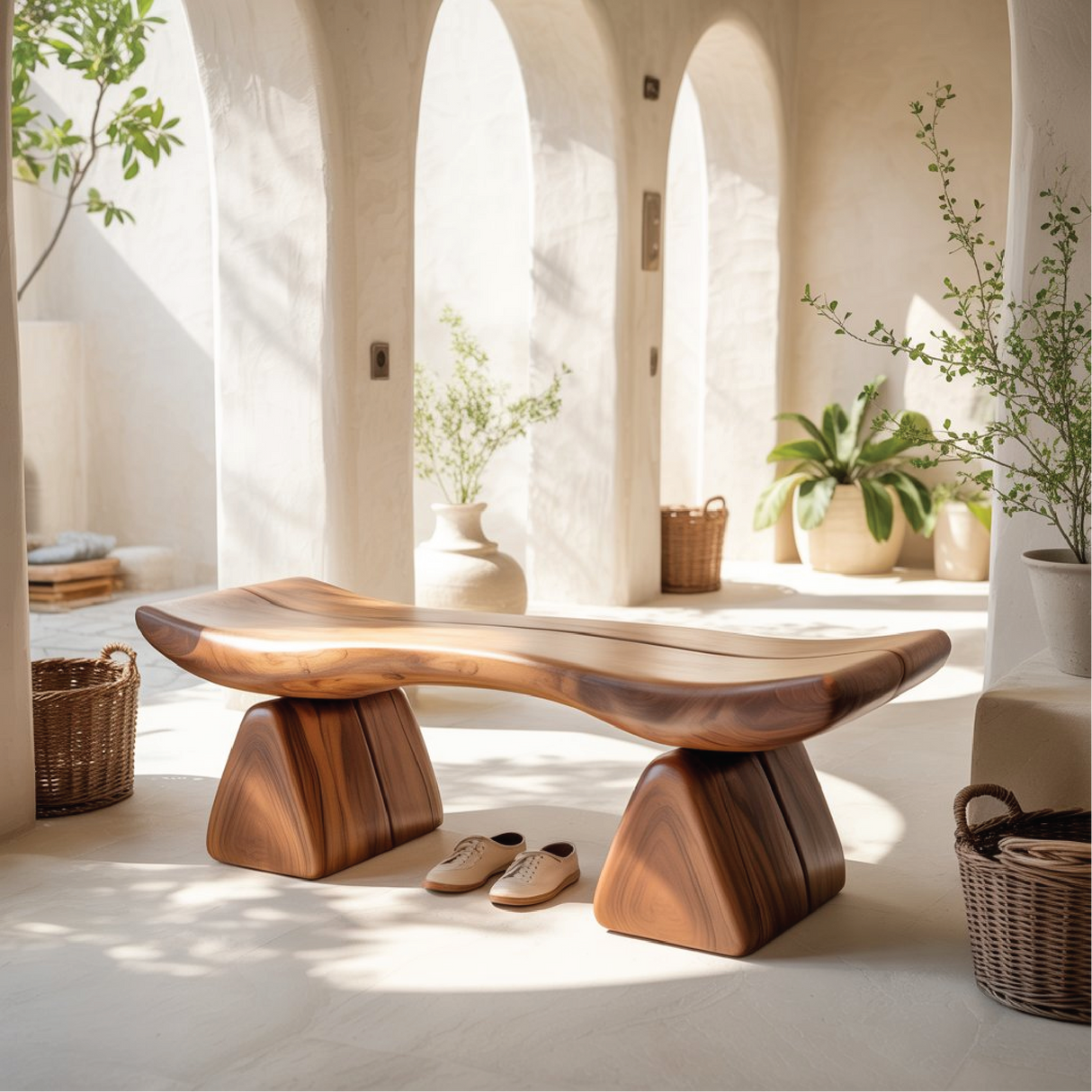Handcrafted Solid Wood Entryway Bench with Sculpted Organic Form for Modern Minimalist Spaces
