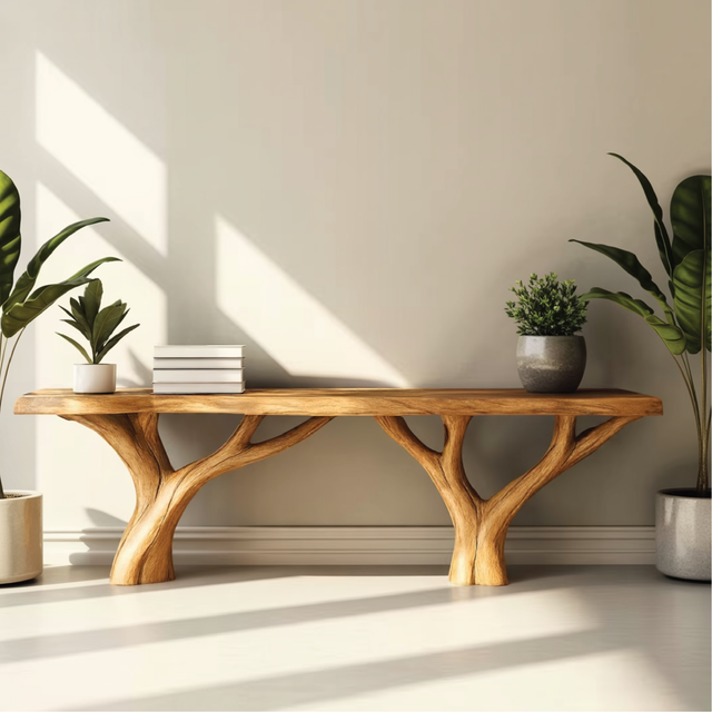 Handcrafted Solid Wood Console Table with Branch-Leg Design for Natural and Modern Home Interiors