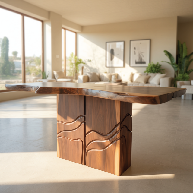 Solid Wood Console Table with Sculpted Base – Handcrafted Live Edge Entryway Furniture