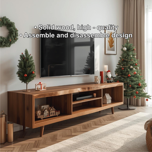 Handcrafted Solid Wood TV Stand with Mid-Century Design and Natural Finish for Modern Living Rooms
