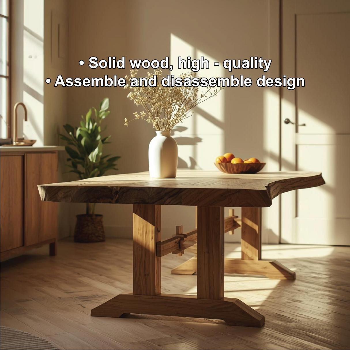 Handcrafted Solid Wood Dining Table – Live Edge Kitchen Table with Artisan Joinery Base