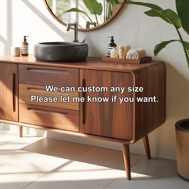 Solid Wood Bathroom Vanity with Mid-Century Design – Handmade Natural Timber Sink Cabinet