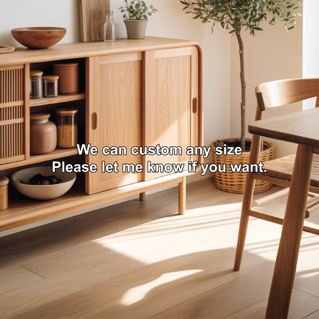 Solid Wood Console Table with Sliding Doors – Handmade Natural Finish Storage Cabinet