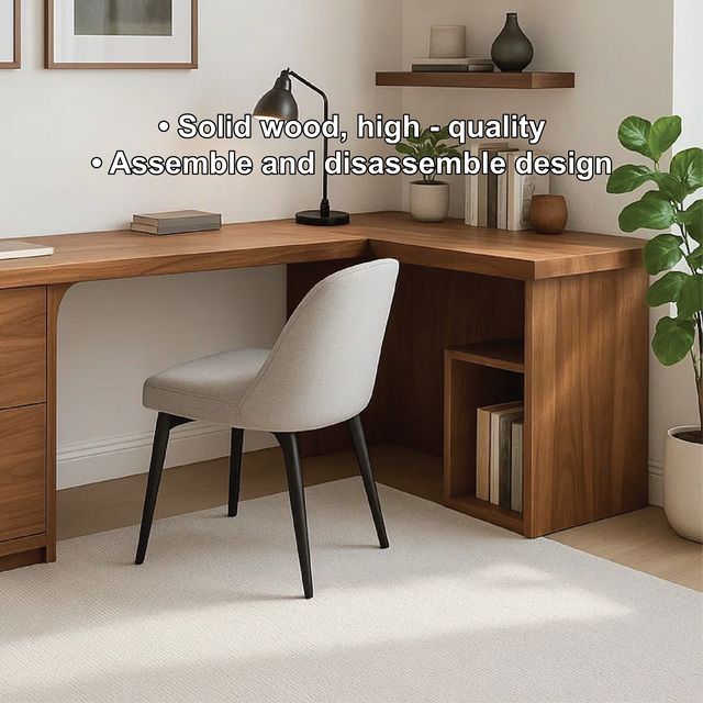 Handcrafted Solid Wood L-Shaped Work Desk – Modern Corner Office Table with Storage Drawers