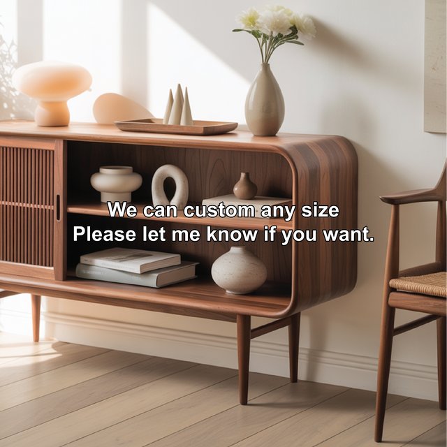 Solid Wood Console Table with Sliding Door – Handcrafted Mid-Century Storage Cabinet