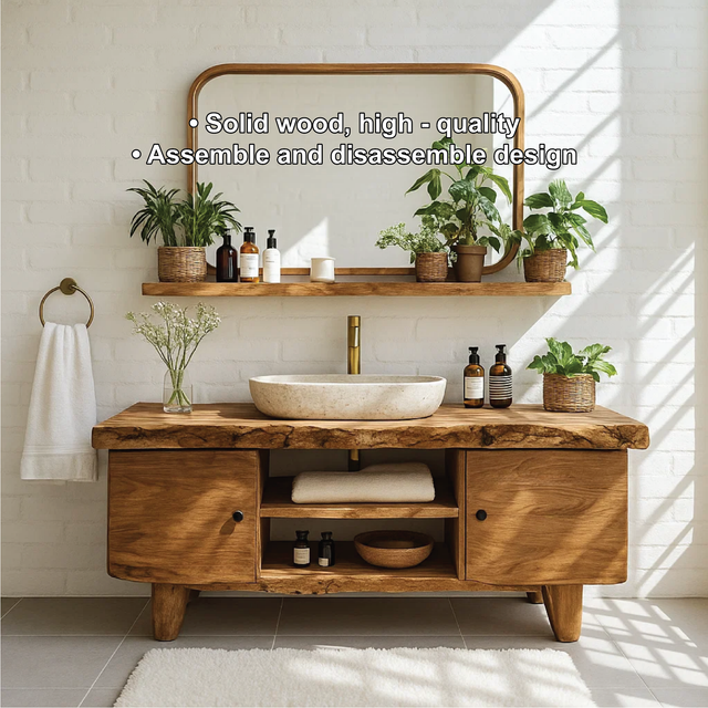 Handcrafted Solid Wood Bathroom Vanity with Live Edge Top and Natural Minimalist Design
