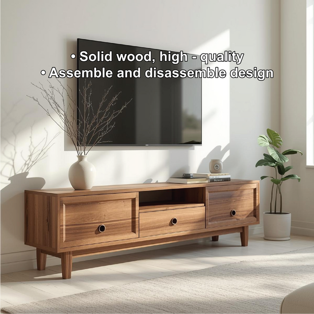 Handcrafted Solid Wood TV Stand with Sliding Doors and Minimalist Design for Modern Interiors