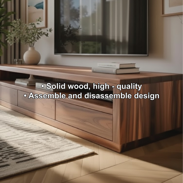 Modern Solid Wood TV Console with Storage, Minimalist Media Stand, Low Profile Entertainment Center, Natural Wood TV Cabinet