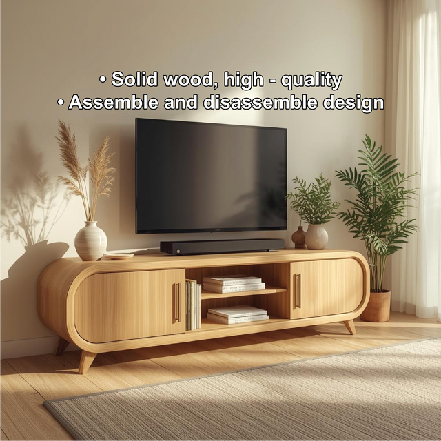 Handcrafted Solid Wood TV Stand with Rounded Edges and Smooth Natural Finish for Modern Living