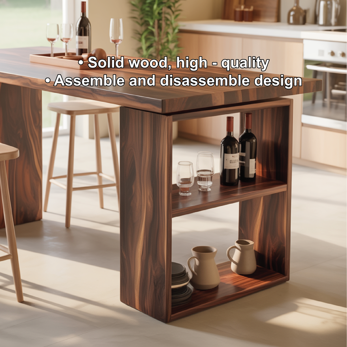 Handcrafted Solid Wood Dining Table with Rich Grain and Open Storage for Modern Kitchens