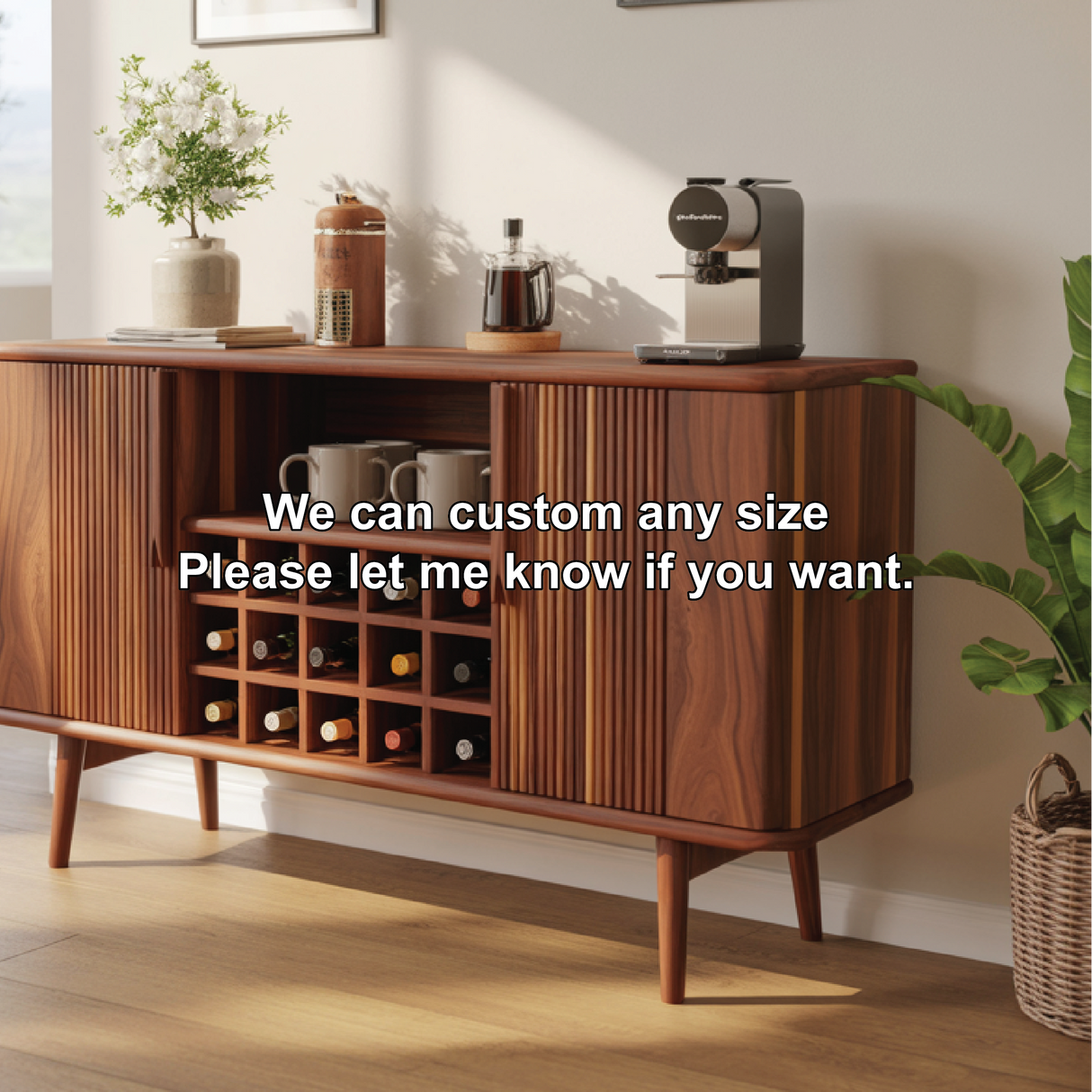 Solid Wood Wine Storage Cabinet with Slatted Doors and Multi-Bottle Rack for Modern Homes